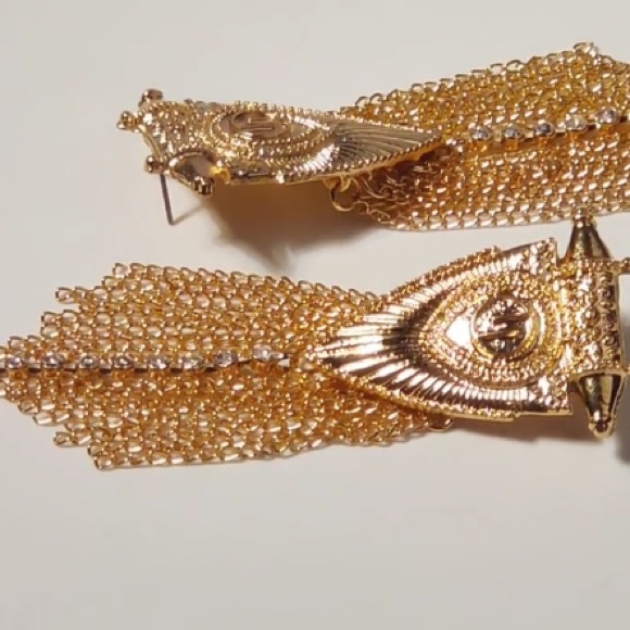 Gold Bohemian Fringe Statement Earrings Rhinestones Crystal Chandelier Jewelry - Picture 2 of 6